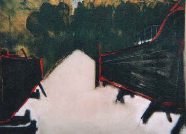 Giuseppe Schembri Bonaci : " Pniche  la ligne rouge " Huile sur toile  54 x 73 cm - 2003 -  LMDA /G.S.B. 