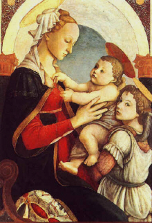 Sandro Botticelli : " Vierge a  l'enfant et un Ange" 1466 -  (c) Galleria dello Spedale degli Innocenti  Florence
