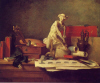 J.B.S. Chardin  " Nature morte aux attributs des arts " 1766 Huile sur toile 112 x 140,5 cm  Muse de l'Ermitage St Petersbourg