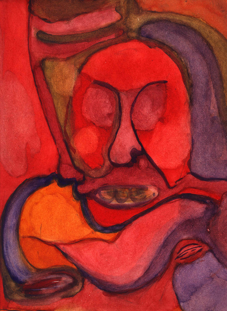 Francis Lemonnier " Portrait rouge "  gouache 1972  J.L.B./F.L.