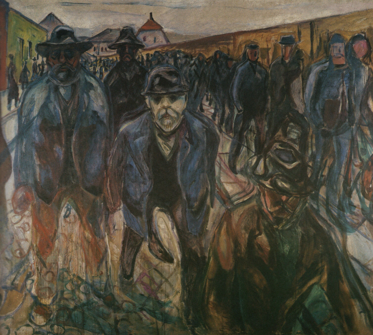 Edvard Munch : " Les ouvriers  la sortie de l'usine " 1913 -1914 -  Huile sur toile 201 x 227 cm   Munchmuseet - Oslo