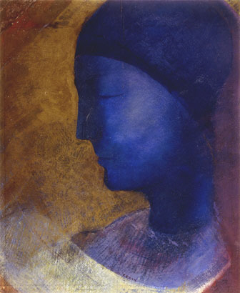 Odilon Redon : " Le profil bleu " - 1892 -  Huile sur papier 30,1 x 24,7 cm