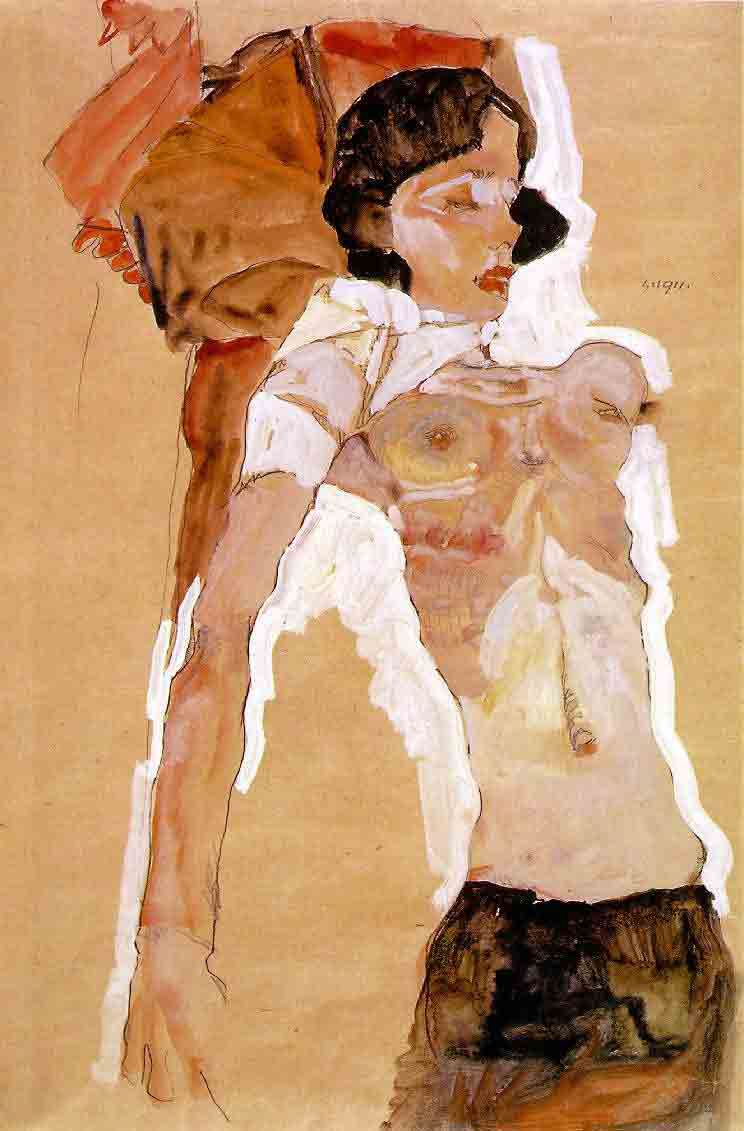 Egon Schiele : "Jeune Femme demi nue allonge " 1911   Albertina  - Vienne