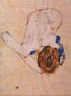 Egon Schiele  "Jeune fille pliée en avant aux bas bleus " 1912 © Graphische Sammlung Albertina ,Vienne.