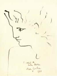 Jean Cocteau : Profil Gauche - vers 1945 - Encre de chine 27 x 21 cm -  Galerie Bert, Paris