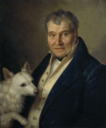 Jean Baptiste Mutin : " Portrait d'un homme ag eavec son chien "  - (c) D.R. Maison de Chateaubriand - Chatenay Malabry