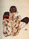 Egon Schiele  ""Jeune fille de dos au bas rouge " 1914  Graphische Sammlung Albertina ,Vienne.