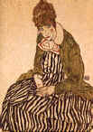 Egon Schiele "Edith Schiele assise en robe raye" 1915  Graphische Sammlung, Albertina Vienne